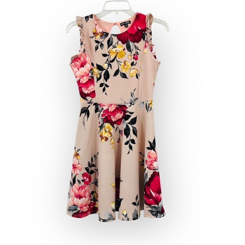 Ava & Yelly Fit & Flare‎ Floral Dress Flutter Sleeve Girls Size 14